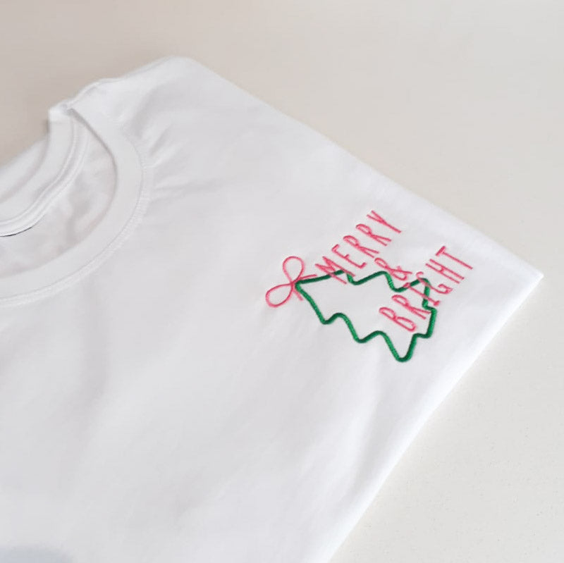 MERRY & BRIGHT XMAS EMBROIDERY T-SHIRTS