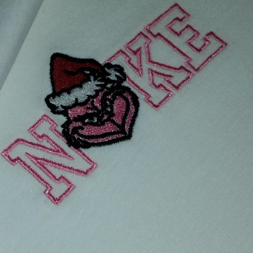 CHRISTMAS GRINCH PINK EMBROIDERY T-SHIRT